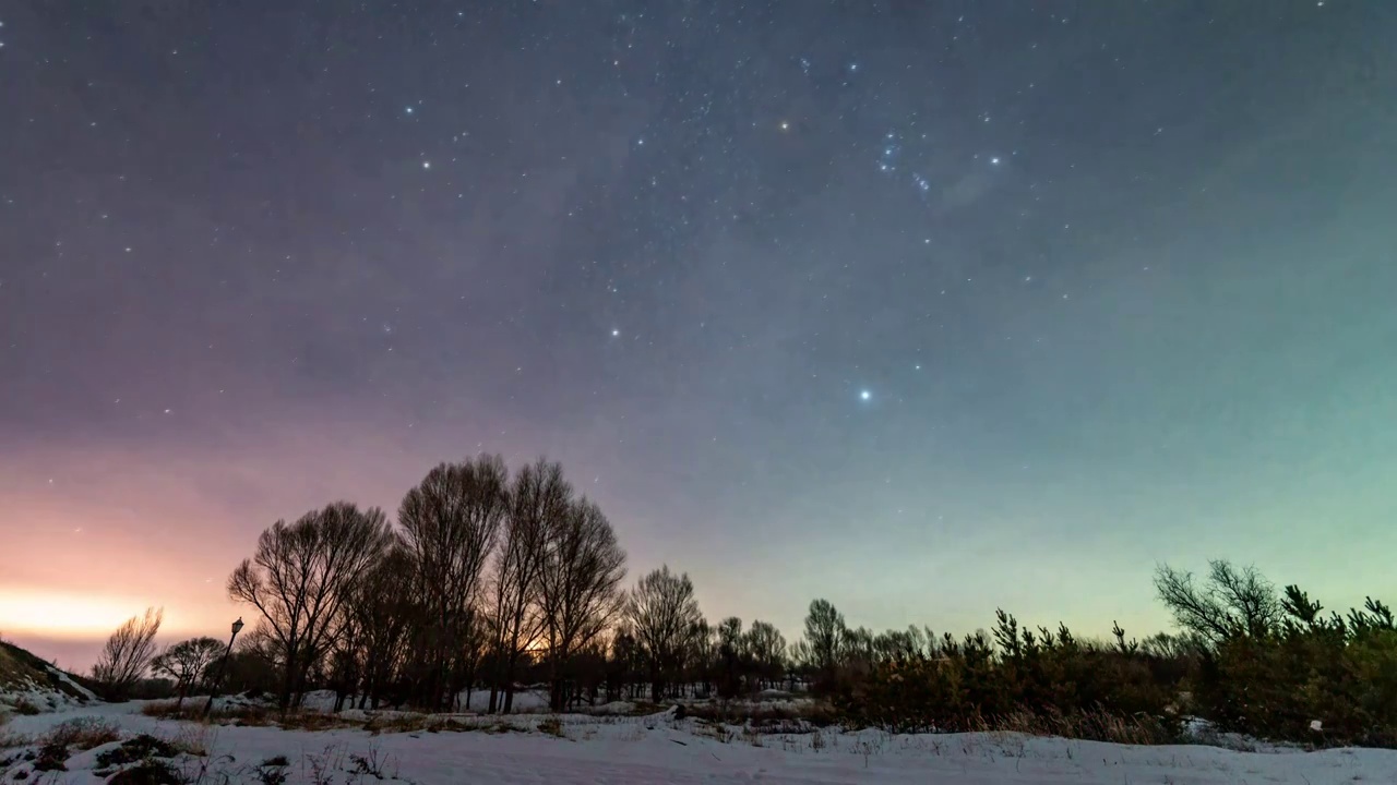 冬季雪景树林星空8k延时视频素材