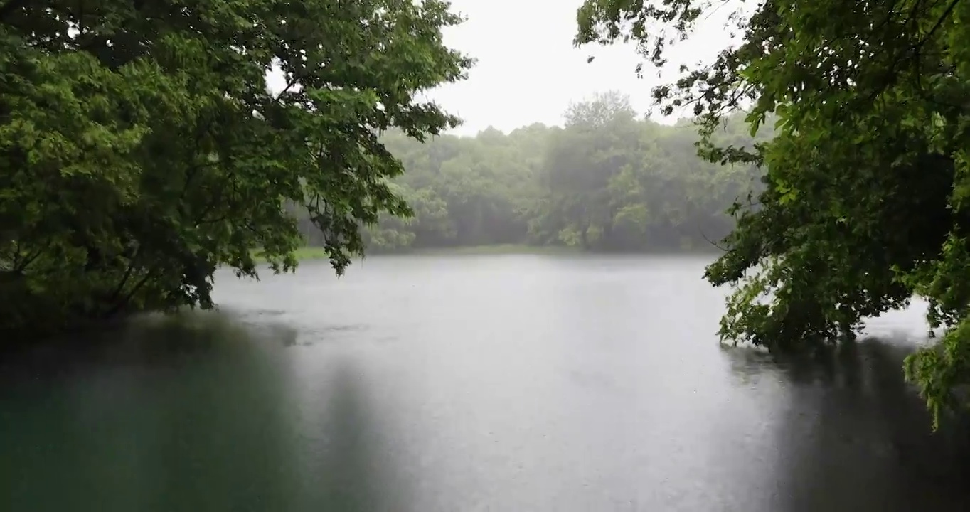 江南春天下雨湖面雨滴空镜视频素材