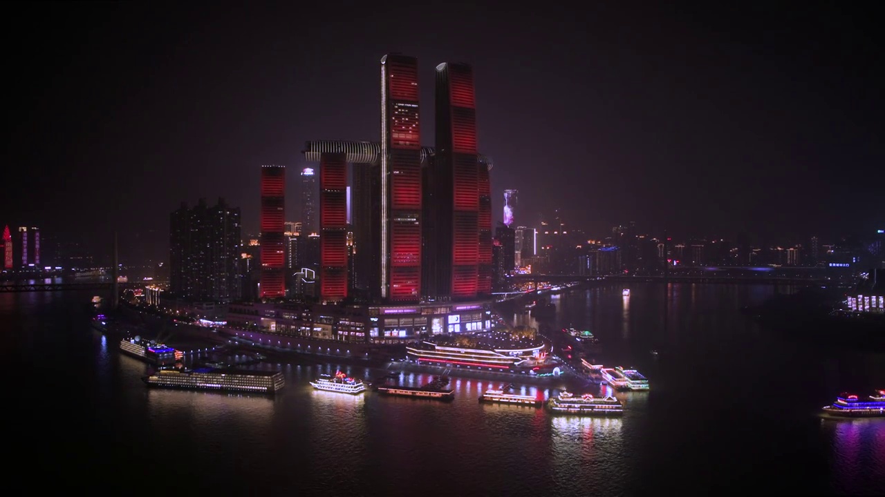 重庆来福士 朝天门码头夜景视频素材