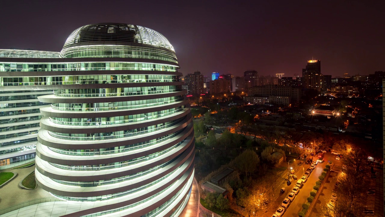 北京银河soho夜景8k延时视频素材