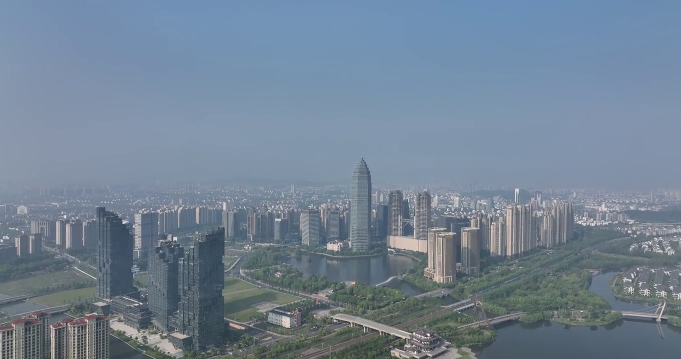 航拍绍兴迪荡新城CBD城市天际线白昼风光视频素材