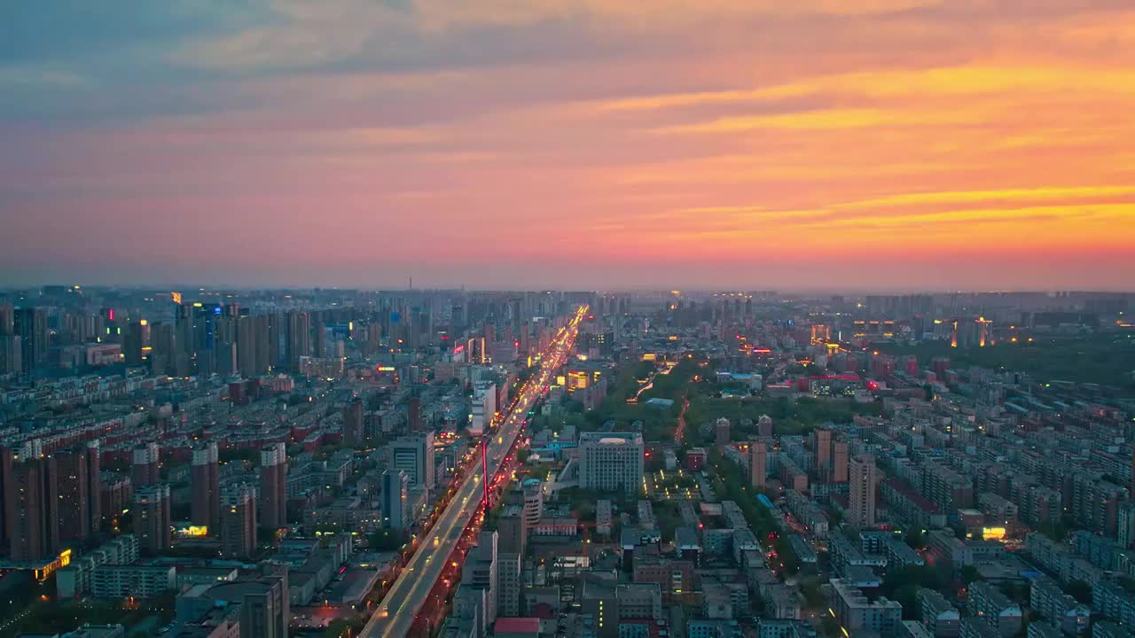 中国东北辽宁沈阳城市风景夜景晚霞航拍视频素材