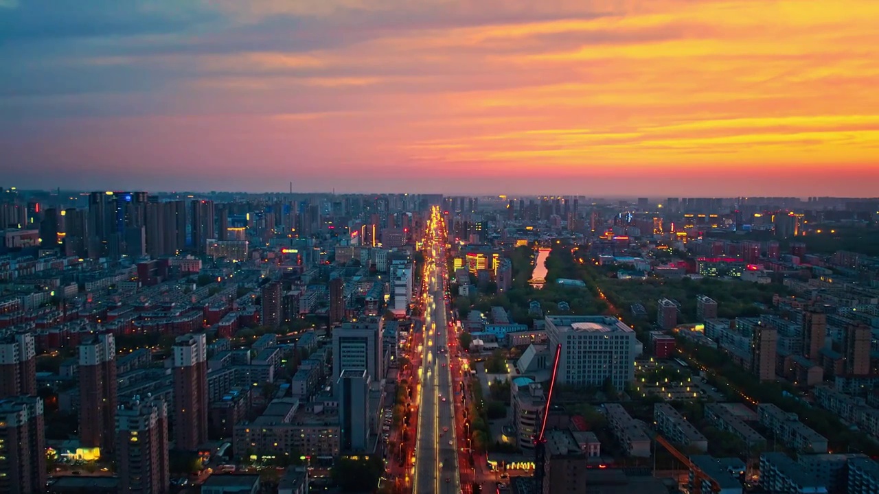 中国东北辽宁沈阳城市风景夜景晚霞航拍视频素材