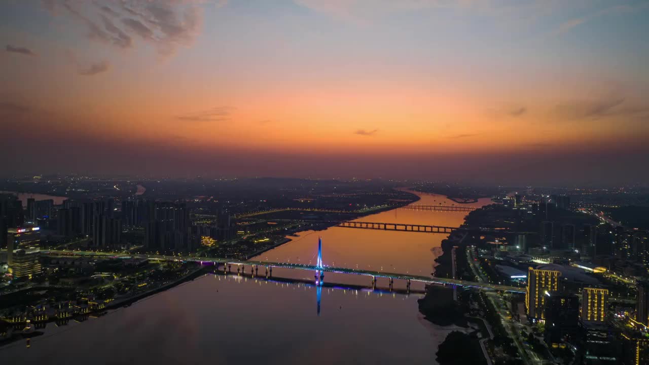 航拍广州南沙自贸区夜景4k延时视频素材