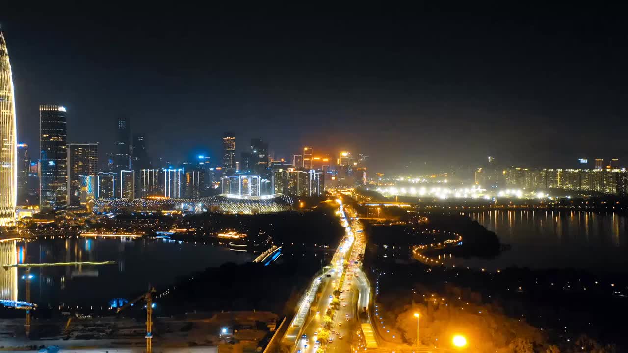 广东省深圳市南山区后海深圳湾人才公园后海大桥夜景视频素材