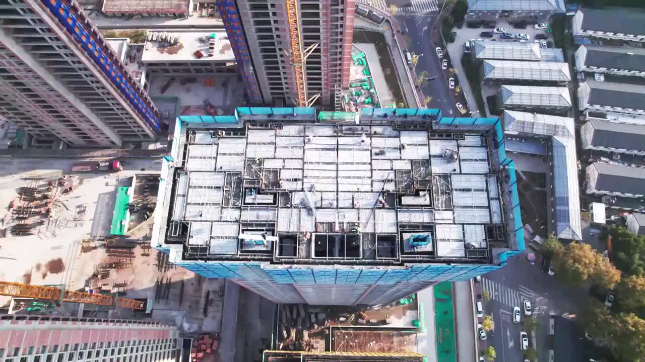 航拍杭州滨江施工中得建筑工地视频素材