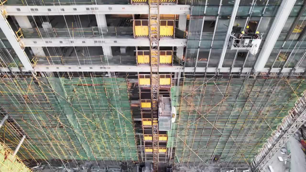 航拍杭州滨江施工中得建筑工地视频素材