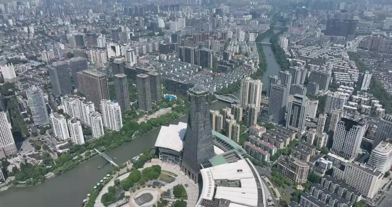 航拍杭州地标建筑西湖文化广场环球中心白昼风光视频素材