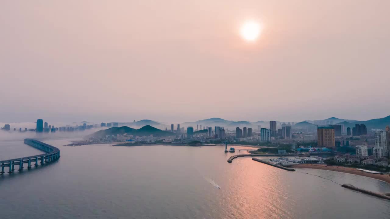 星海湾大桥航拍延时视频素材