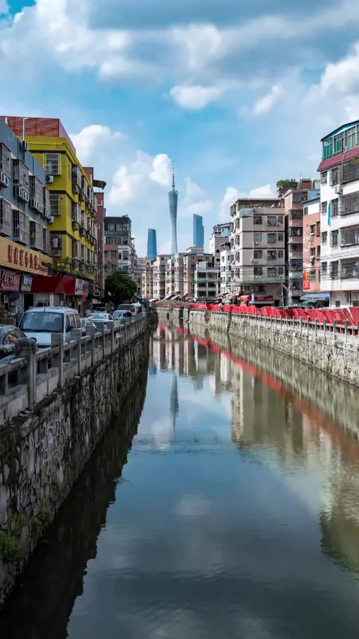 广州地标建筑与城中村生活视频素材