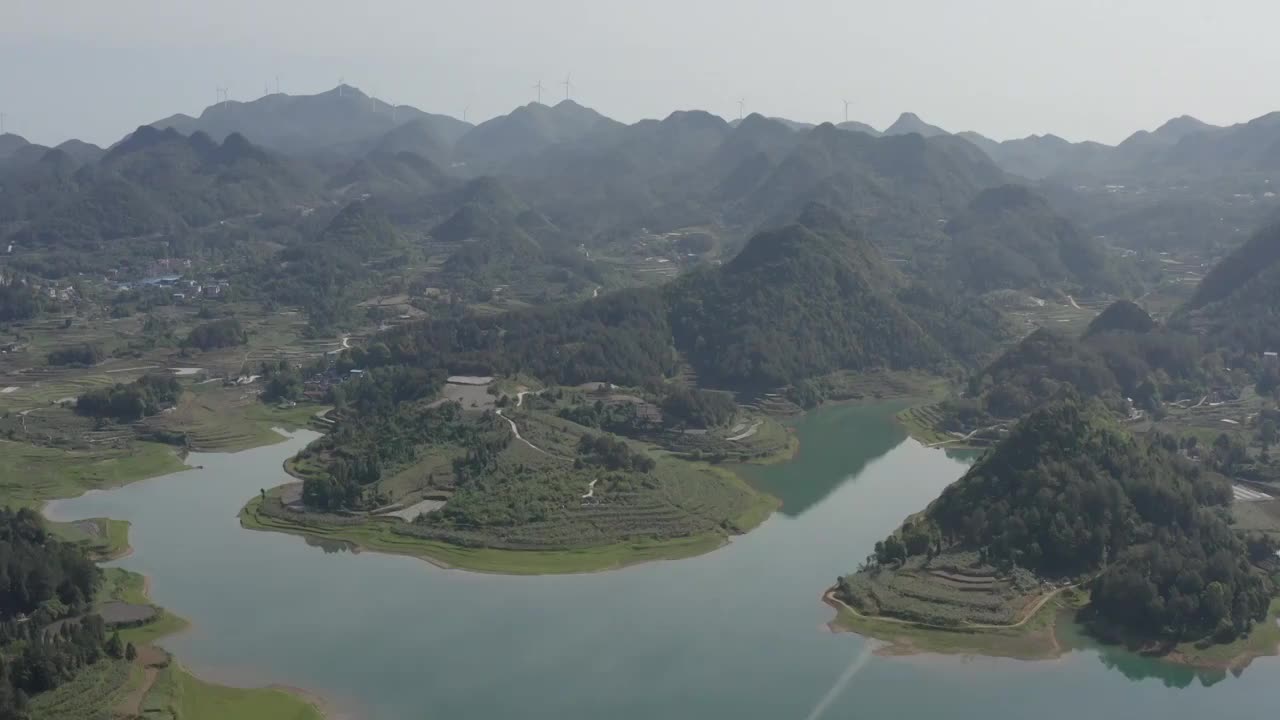 航拍湖南湘西松柏镇松柏水库风光视频素材