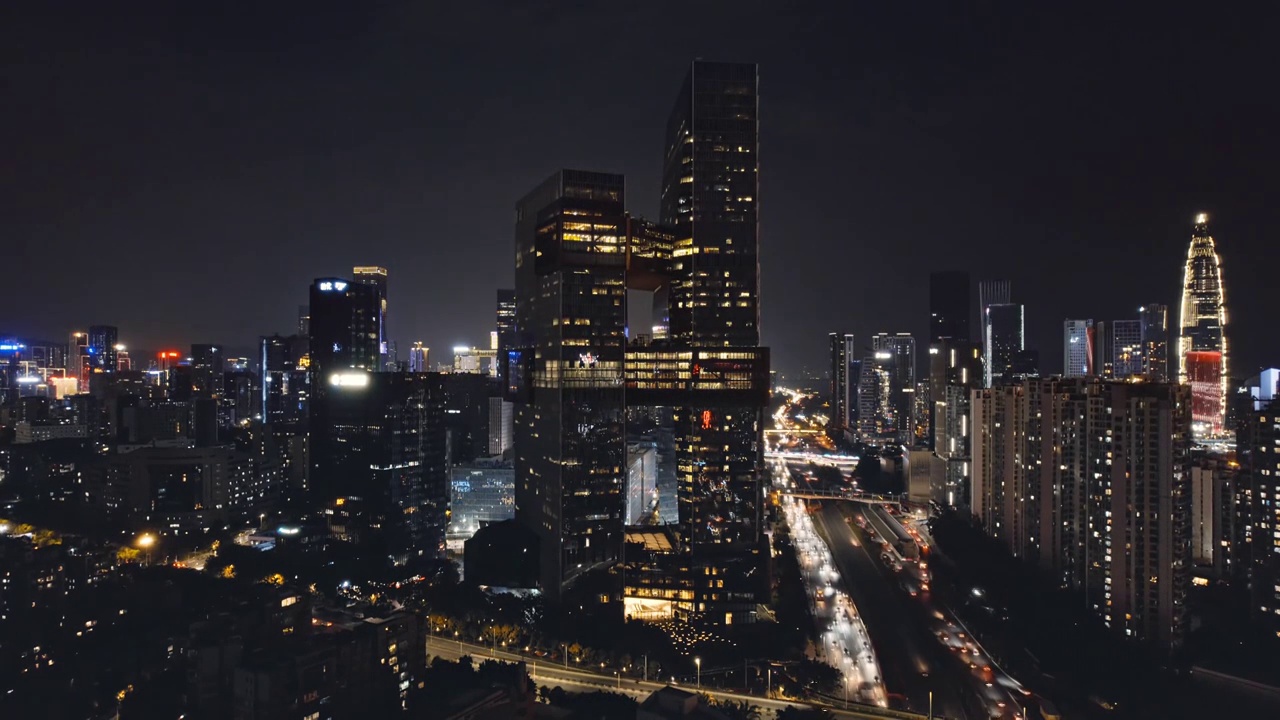 4k航拍深圳南山地标腾讯滨海大厦夜景视频素材