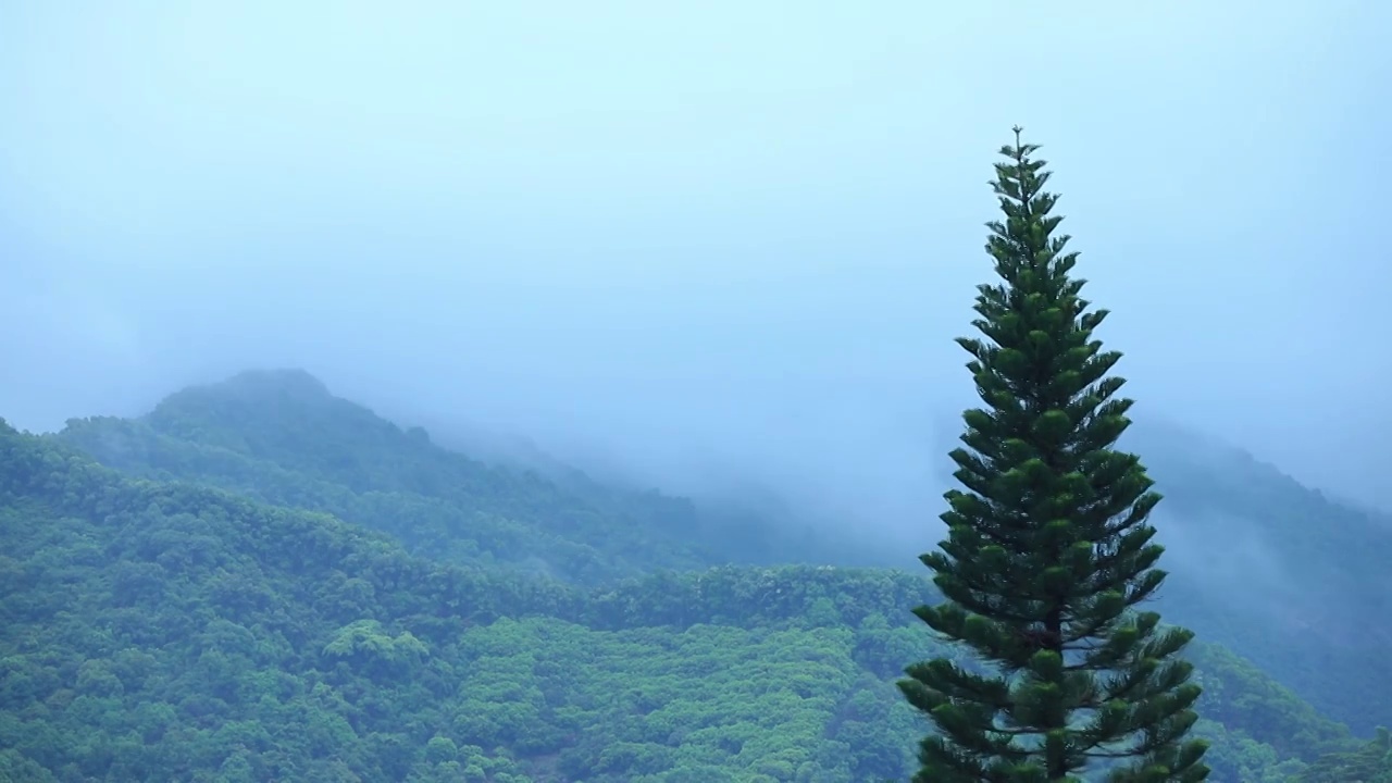 山林氤氲，遥看远山烟雾缭绕视频素材