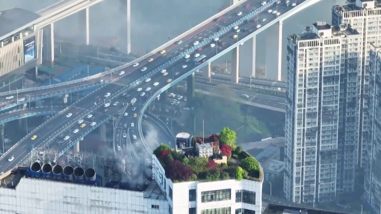 航拍都市清晨视频素材