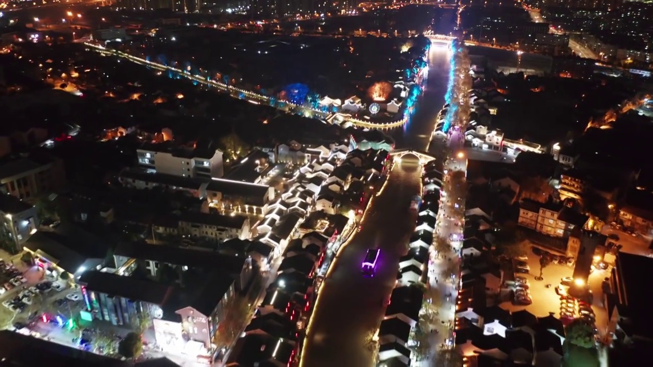 江苏 无锡 夜景 清名桥历史街区 古运河 南禅寺 航拍视频 4K视频素材