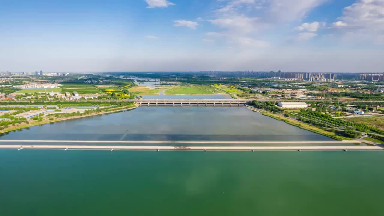 航拍滹沱河湿地风光延时视频素材