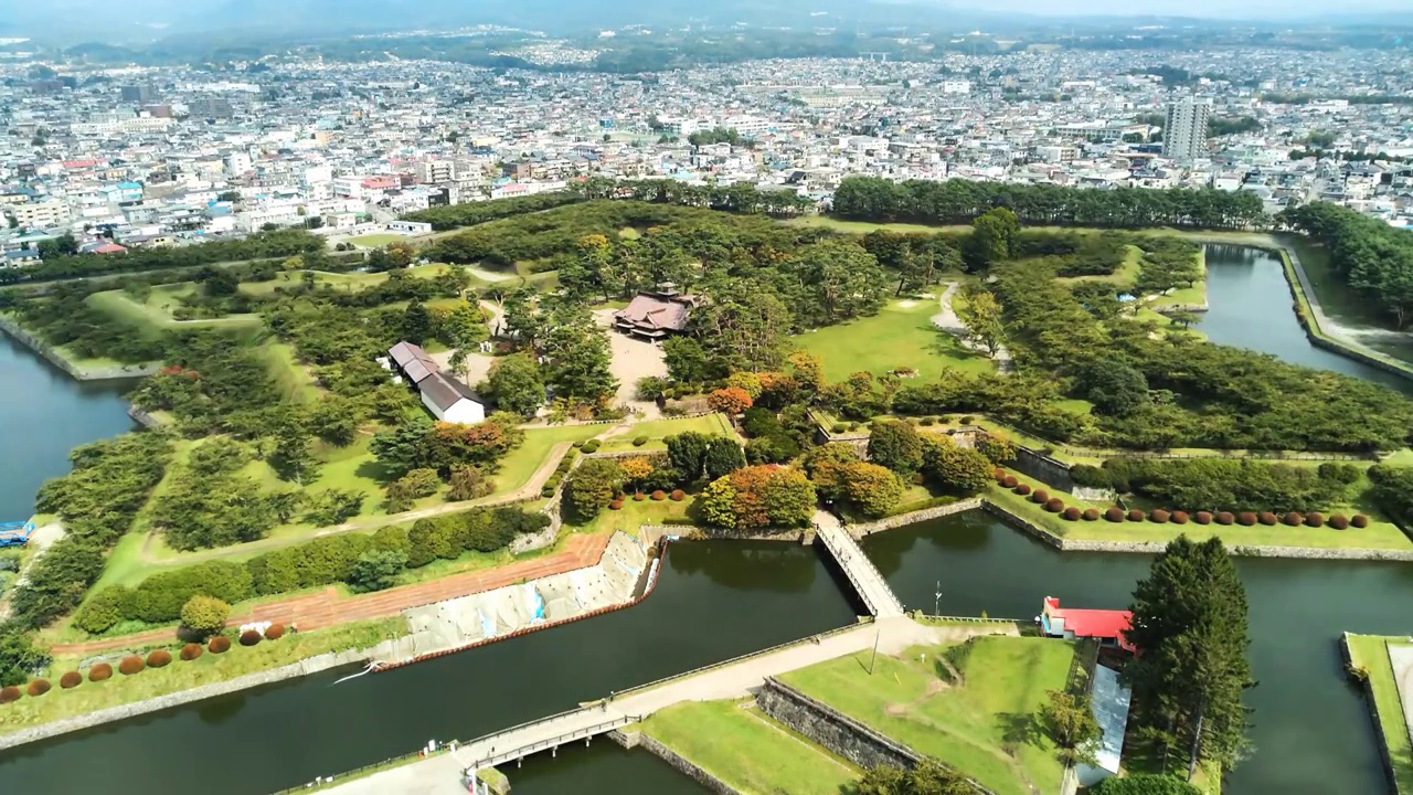 日本，函馆，在五棱郭塔瞭望五棱郭公园全景视频素材