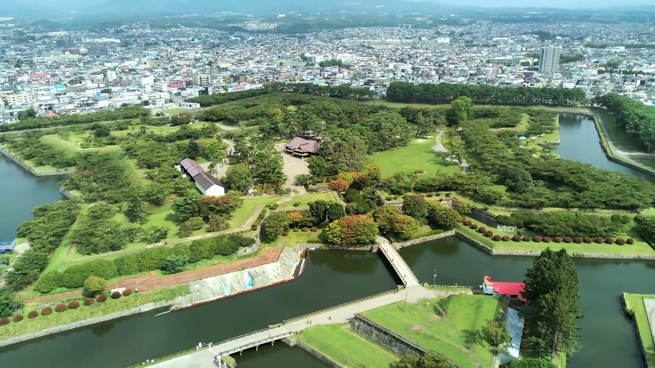 日本，函馆，在五棱郭塔瞭望五棱郭公园全景视频素材