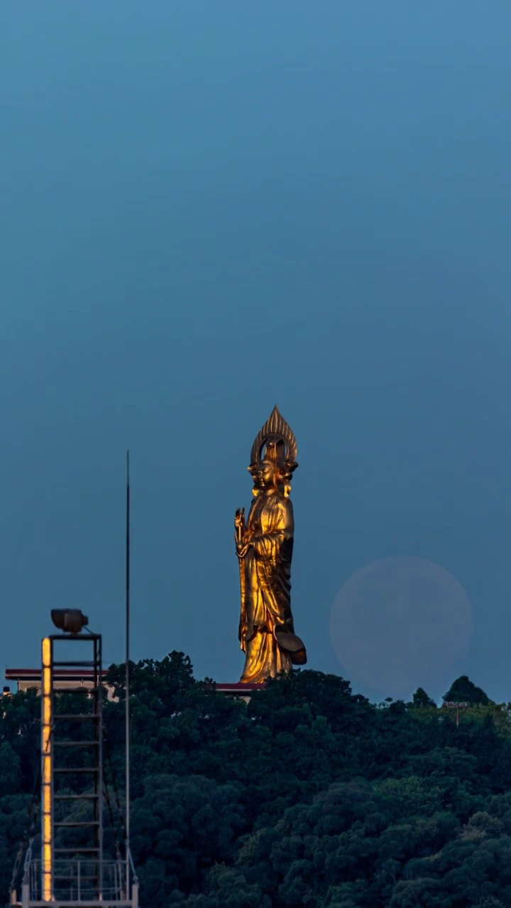 广州番禺莲花山望海观音与超级月亮视频素材