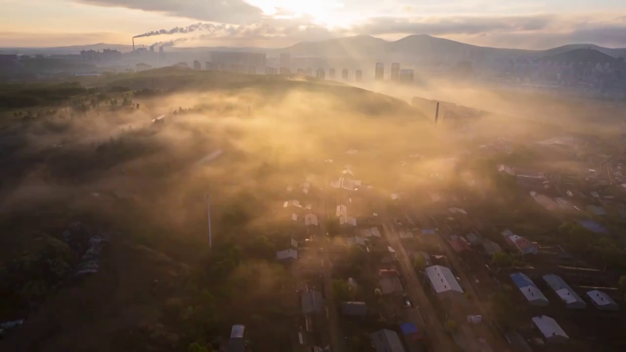 城市清晨延时航拍视频素材