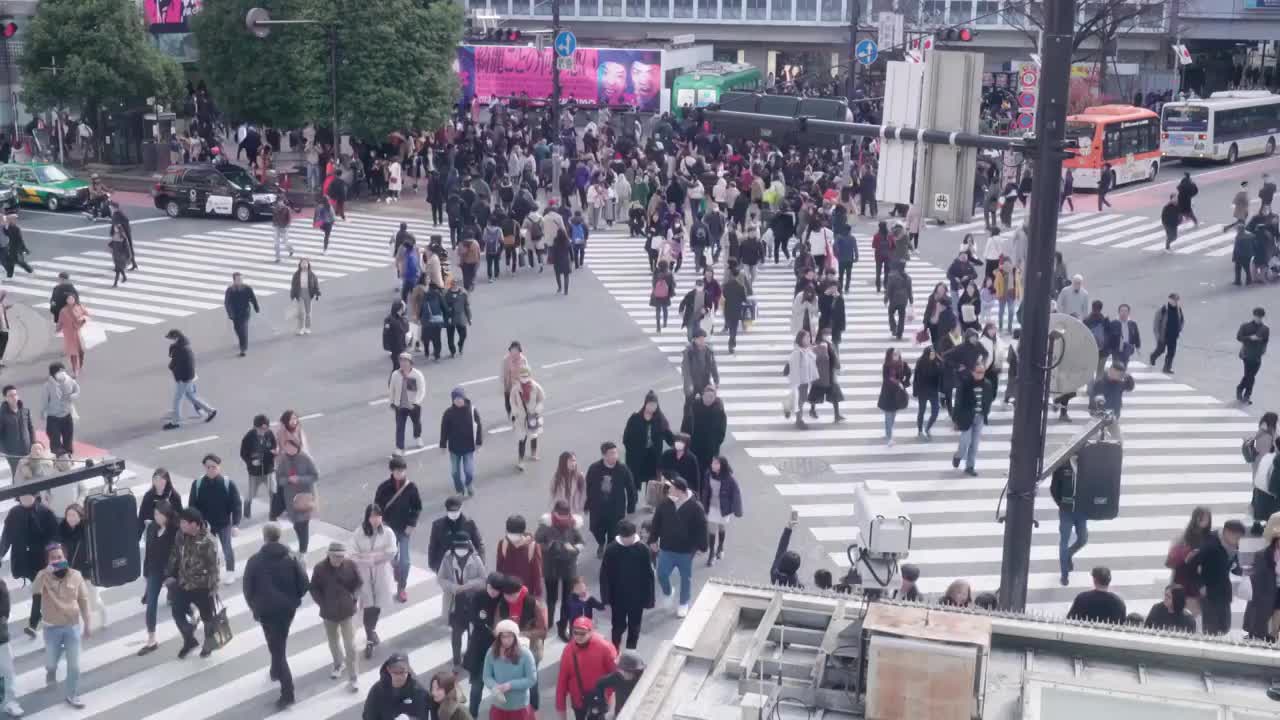 日本东京涩谷十字路口 人行道 斑马线视频素材