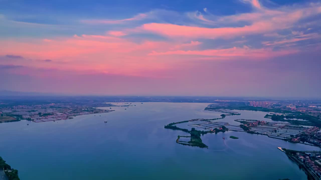 湖北荆门钟祥镜月湖夕阳夜景视频素材