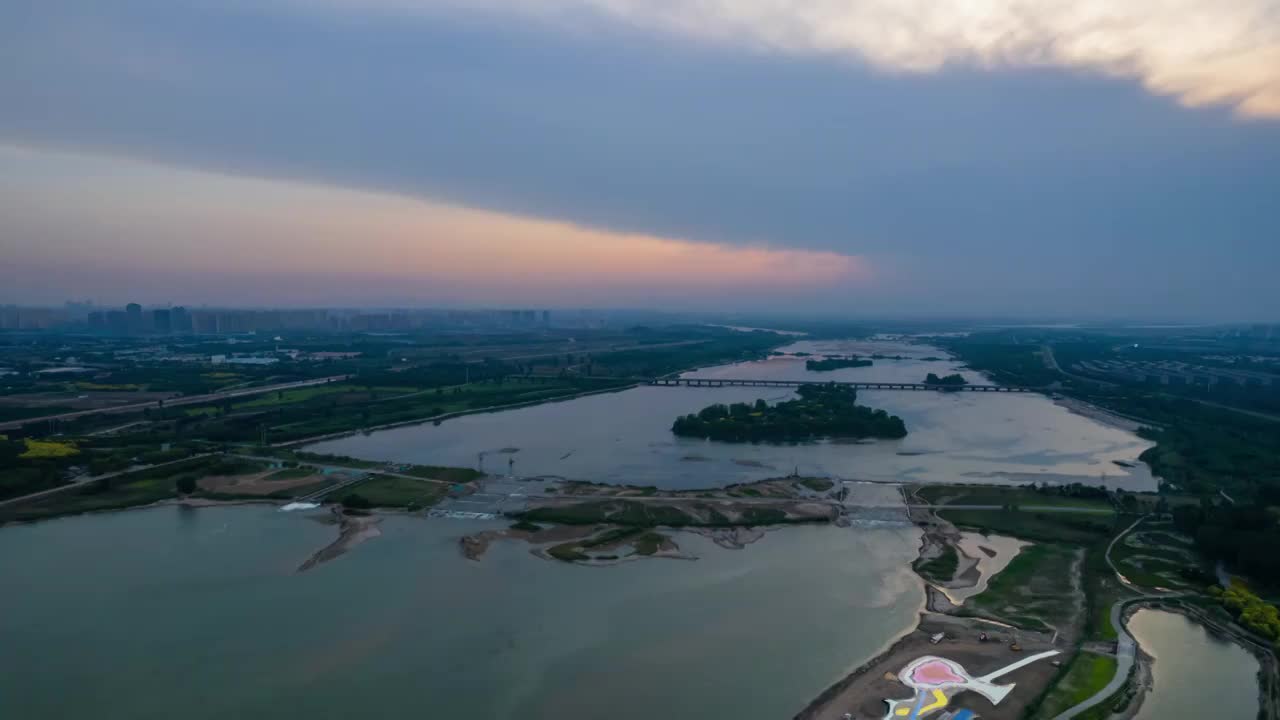 航拍滹沱河湿地风光延时视频素材