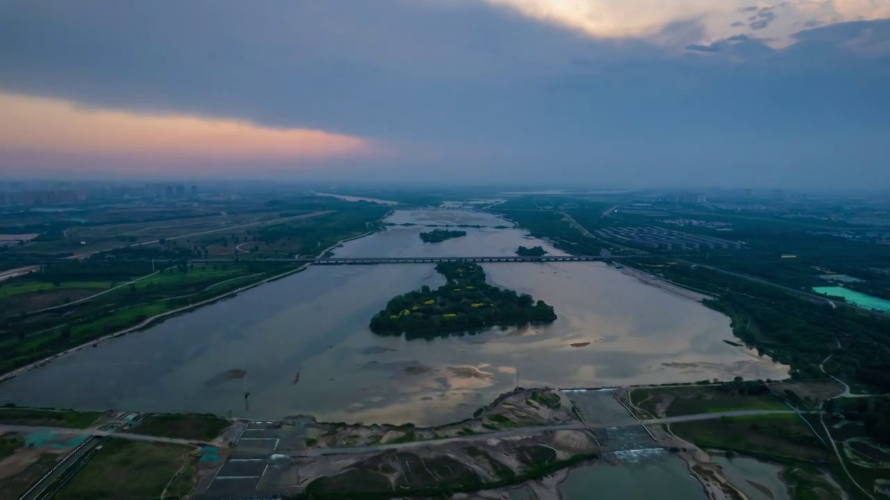 航拍滹沱河湿地风光延时视频素材