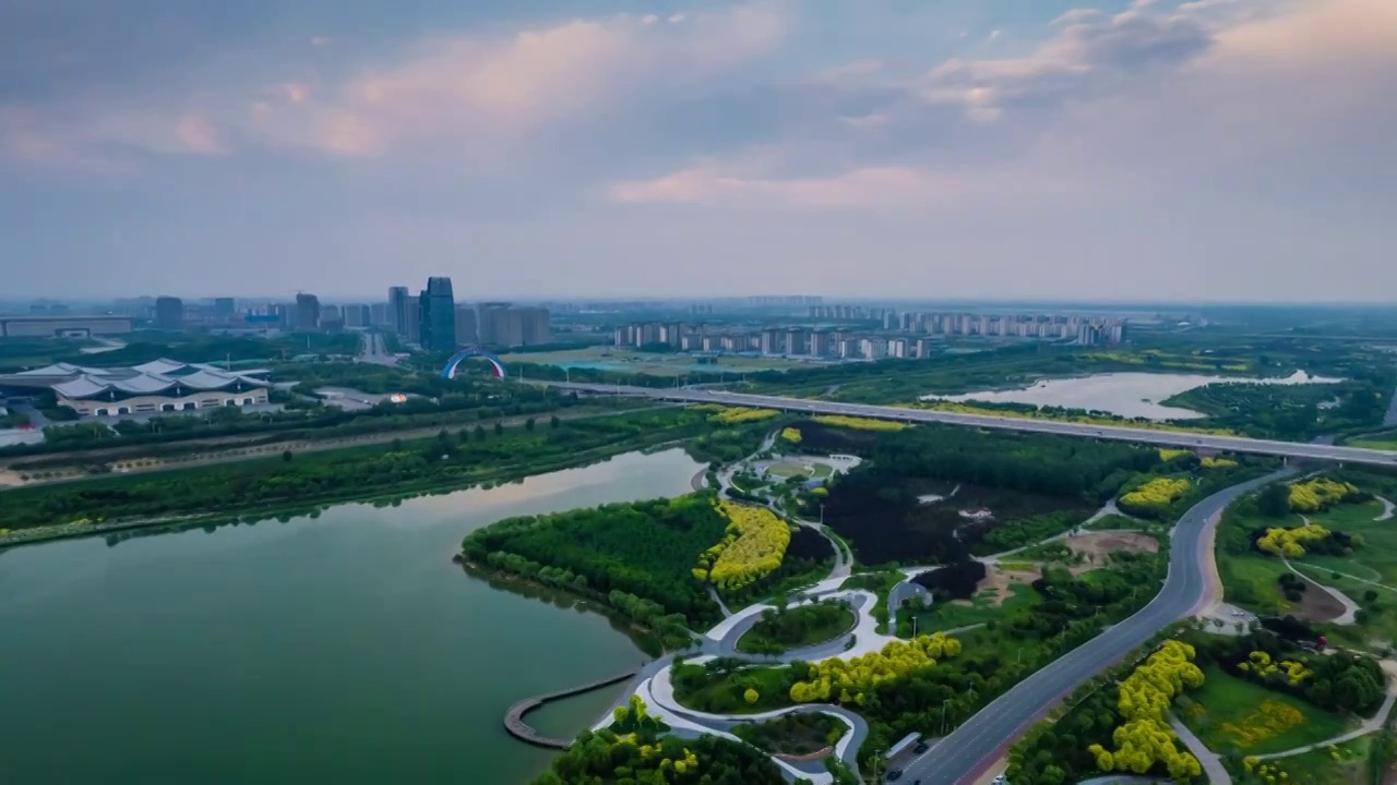 航拍滹沱河湿地风光延时视频素材