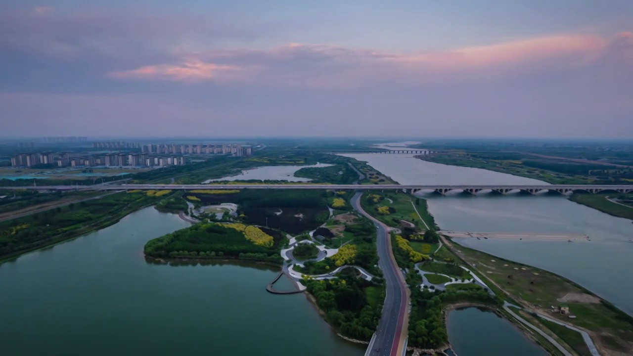 航拍滹沱河湿地风光延时视频素材