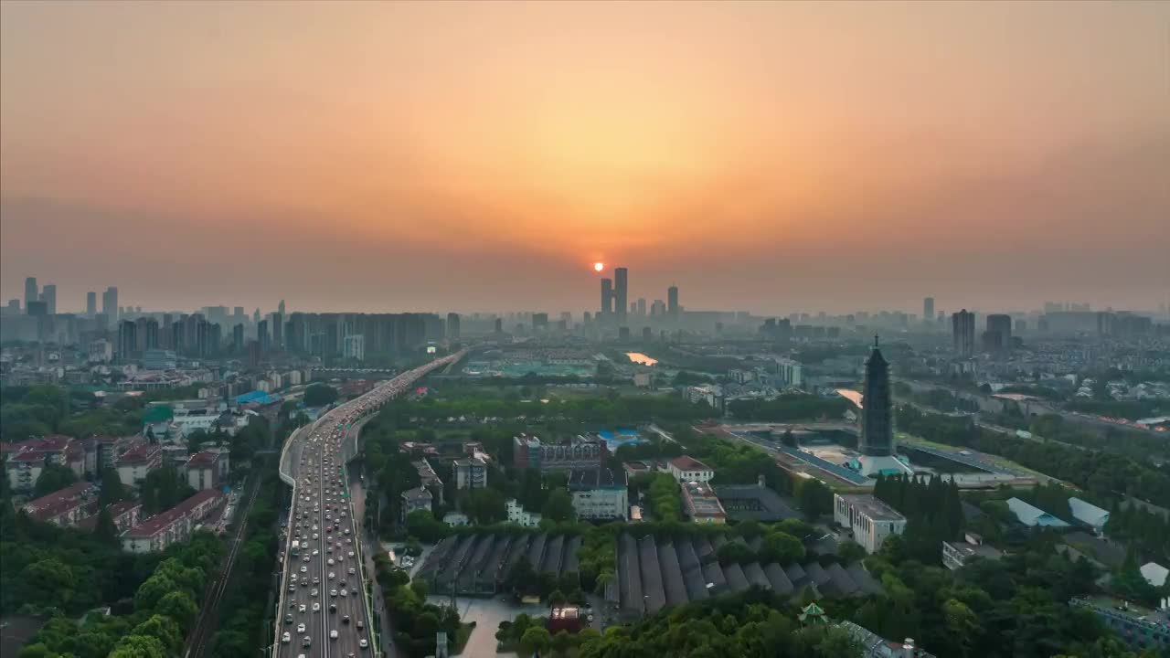 航拍延时-日落下的高架桥视频素材