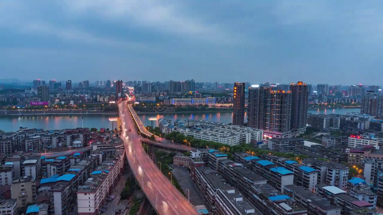 湖南衡阳湘江大桥日落夜景延时摄影视频素材