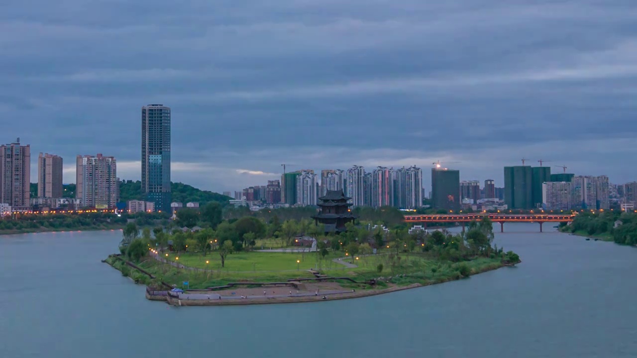 湖南衡阳东洲岛湘江航拍延时摄影视频素材