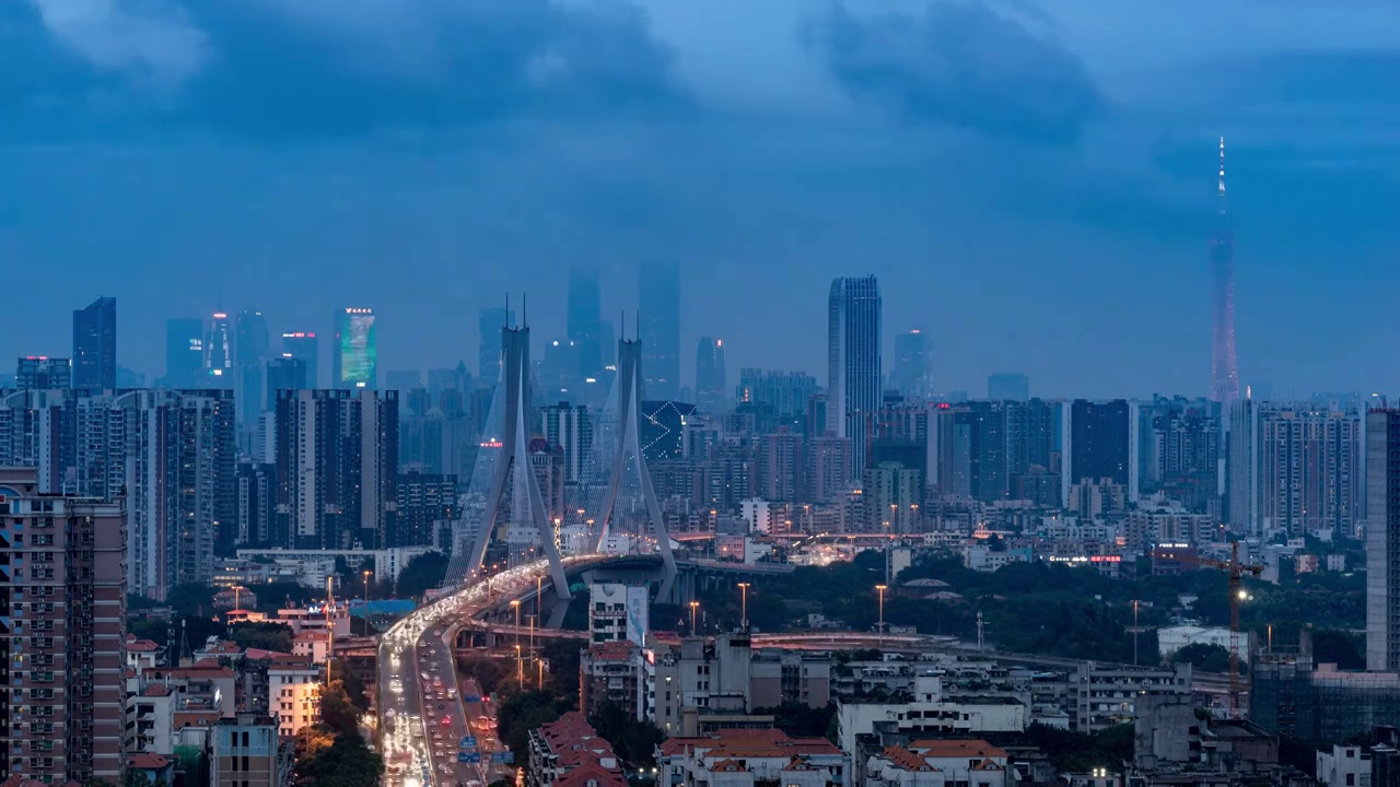 广州鹤洞大桥与广州地标建筑夜景视频素材