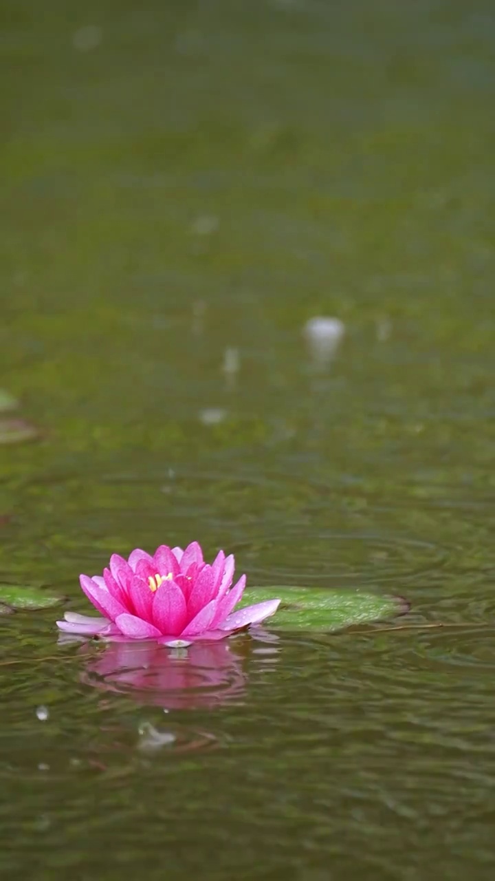 下雨湖水中盛开的的莲花视频素材