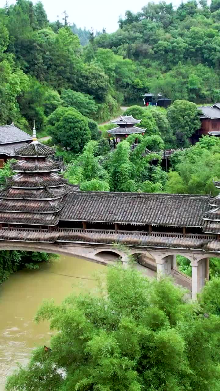 竖屏航拍程阳八寨风雨桥（合集）视频素材