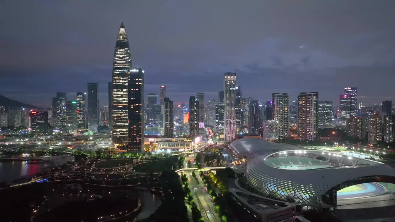 中国深圳后海金融中心夜景航拍视频素材