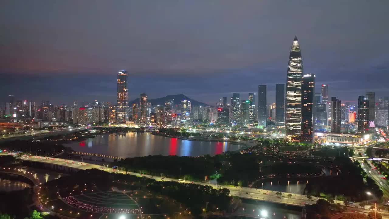 中国深圳后海金融中心夜景航拍视频素材