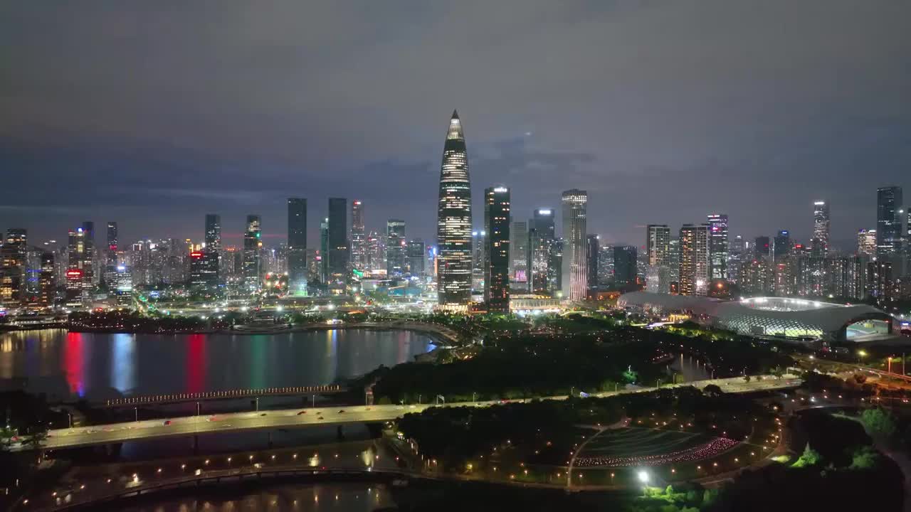 中国深圳后海金融中心夜景航拍视频素材