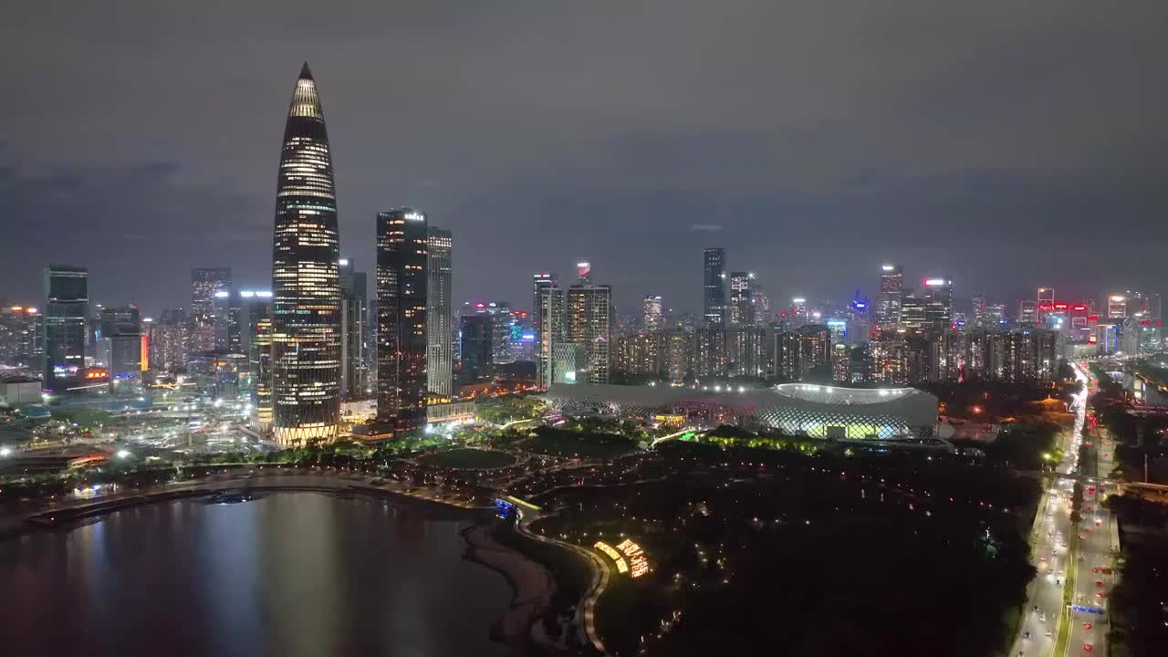 中国深圳后海金融中心夜景航拍视频素材