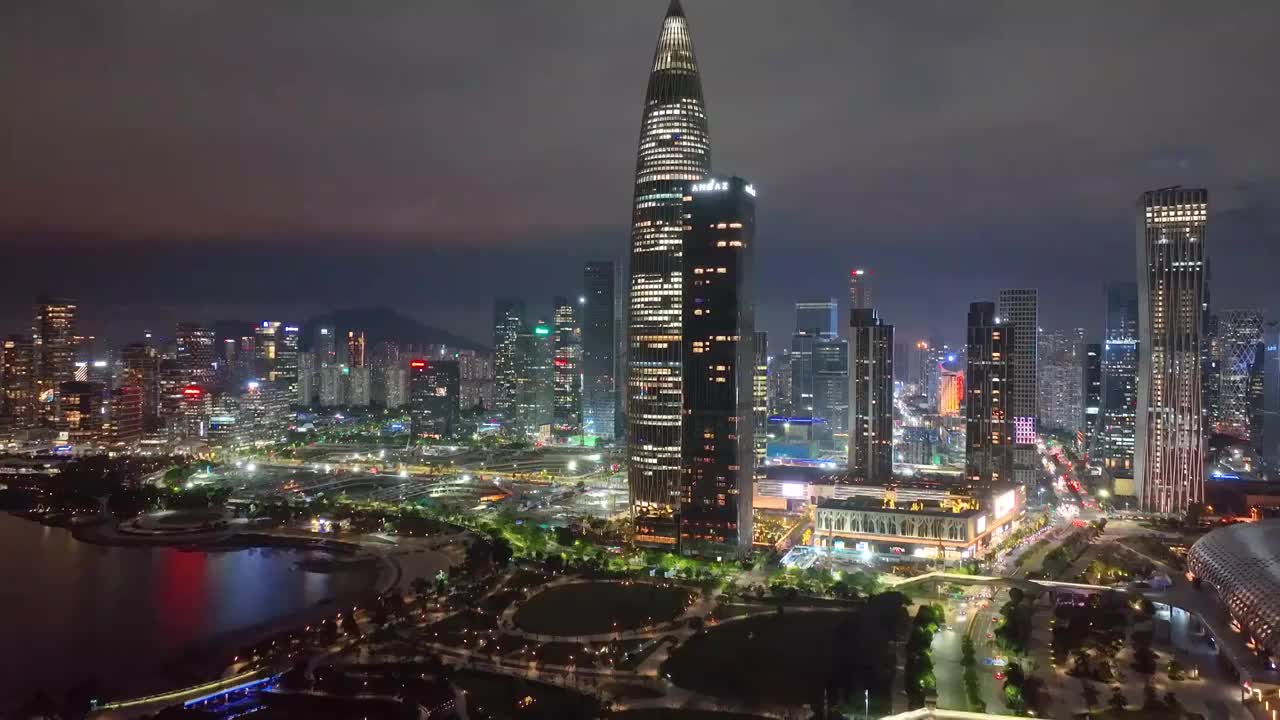 中国 深圳后海金融中心夜景航拍视频素材