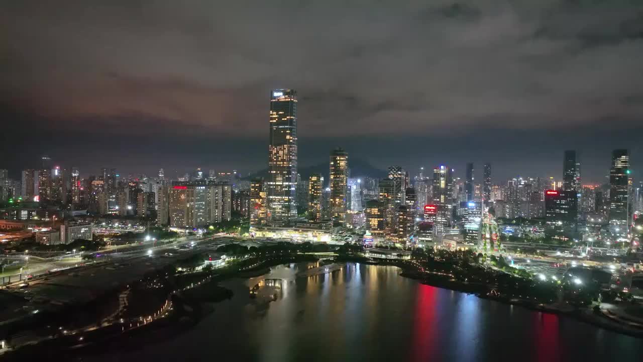 中国深圳后海夜景航拍视频素材