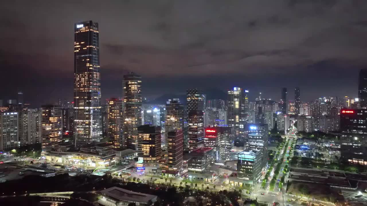 中国深圳后海夜景航拍视频素材