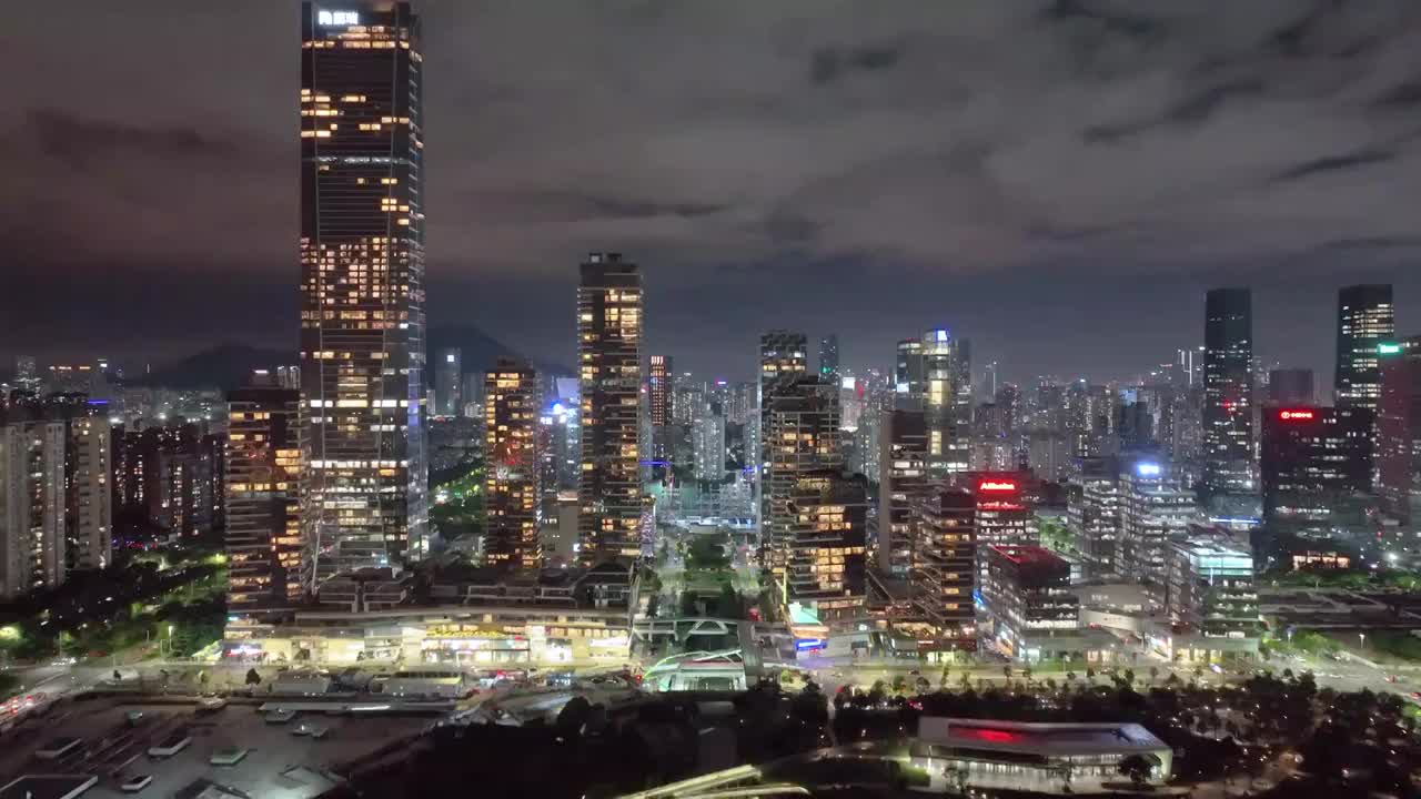 中国深圳后海夜景航拍视频素材