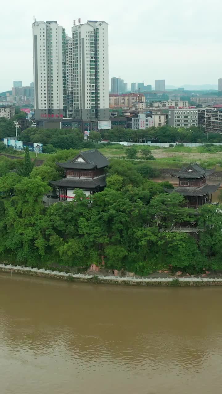 航拍湖南衡阳石鼓书院log素材视频素材