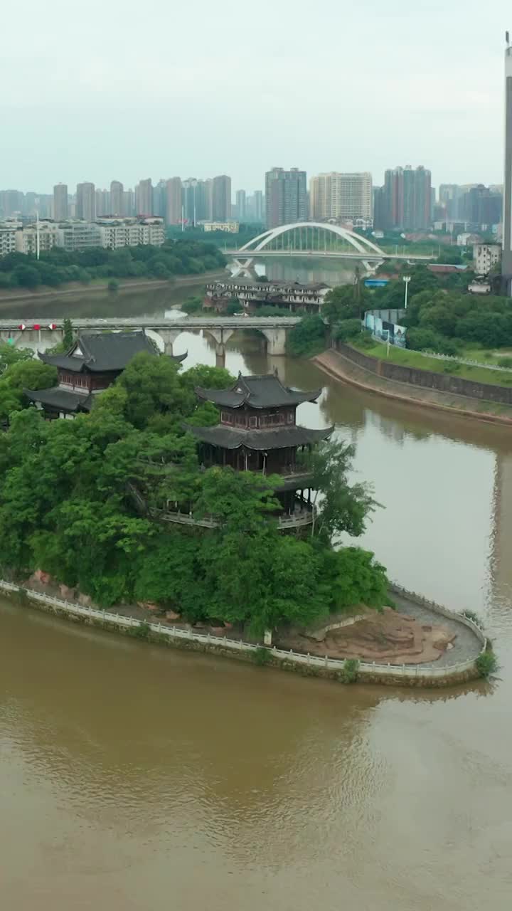 航拍湖南衡阳石鼓书院log素材视频素材