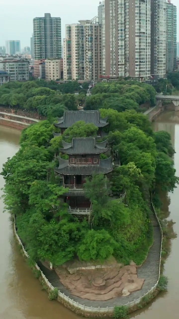 航拍湖南衡阳石鼓书院log素材视频素材