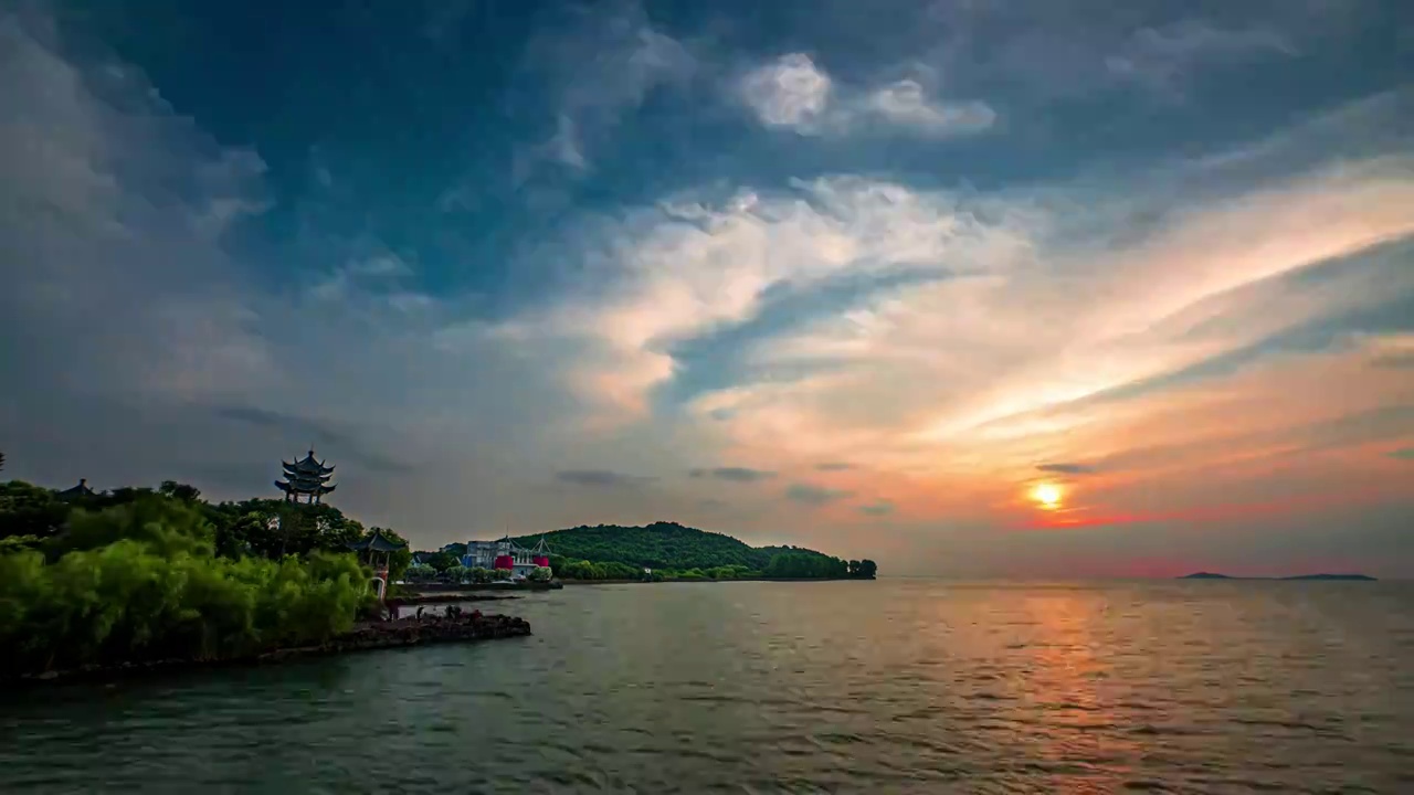 太湖落日余晖视频素材