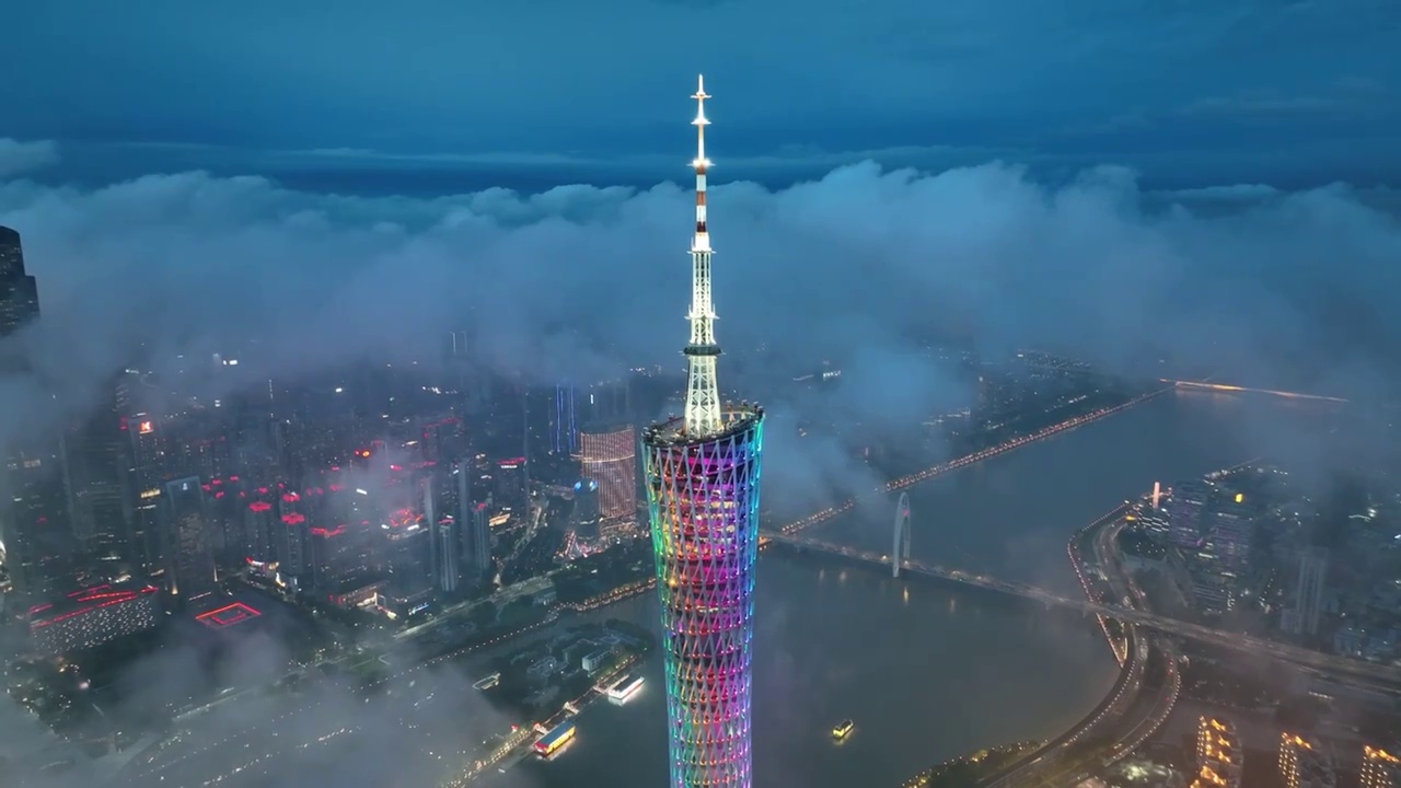 雨后航拍广州珠江两岸视频素材