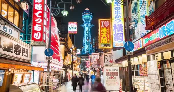 日本大阪通天阁夜景视频素材